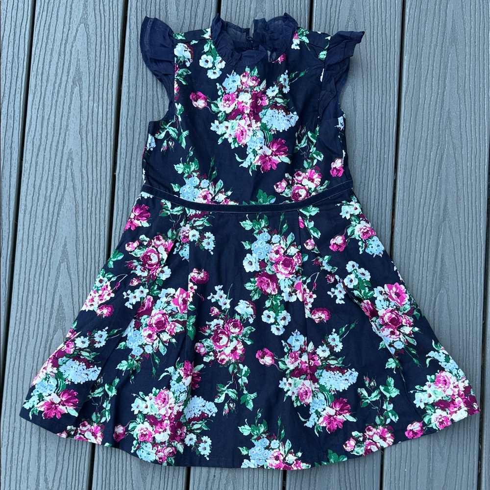 Janie and Jack Navy Floral Dress with Pink and Mint Accents